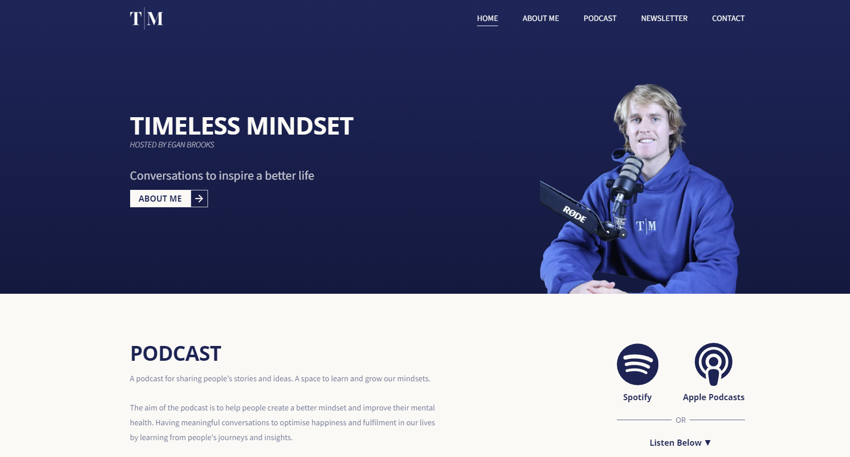 A Screenshot of the Timeless Mindset website.