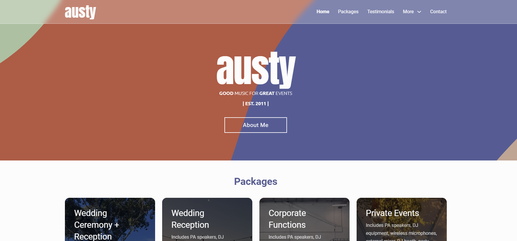 A Screenshot of the Austy Music website.
